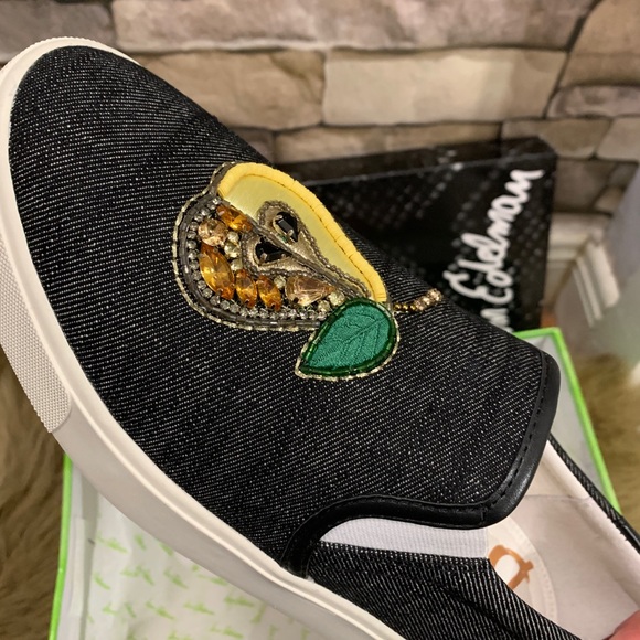 SOLD⛔️SAM EDELMAN Black Denim pear/Apple slip on - Picture 5 of 11